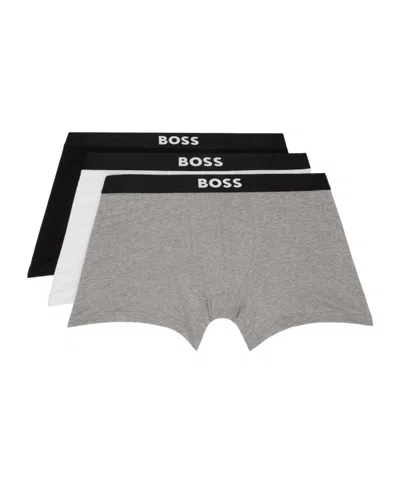Hugo Boss Three-pack White & Black Logo-waistband Boxer Briefs In Multi