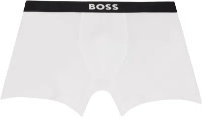 Hugo Boss Three-pack White & Black Logo-waistband Boxer Briefs In Multi