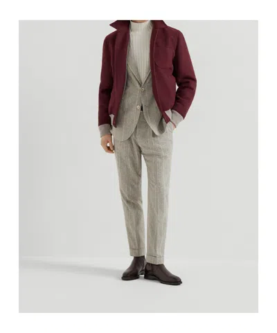 Brunello Cucinelli Button-up Wool-blend Jacket In Red
