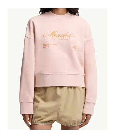 Moncler Embroidered Cotton Sweatshirt In Pink