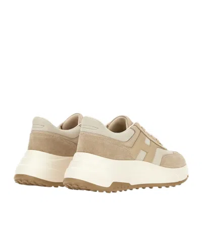 Hogan Panelled Design Leather Sneakers With Ridged Sole In Neutral