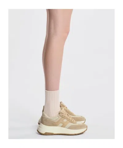 Hogan Panelled Design Leather Sneakers With Ridged Sole In Neutral