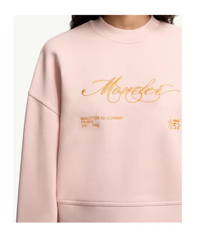 Moncler Embroidered Cotton Sweatshirt In Pink