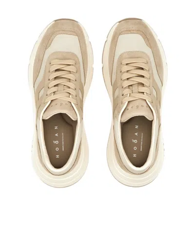 Hogan Panelled Design Leather Sneakers With Ridged Sole In Neutral