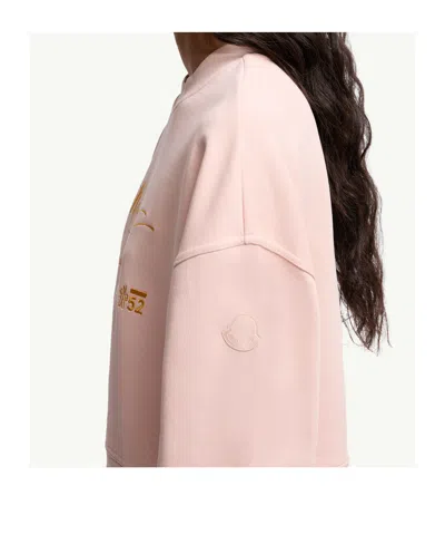 Moncler Embroidered Cotton Sweatshirt In Pink