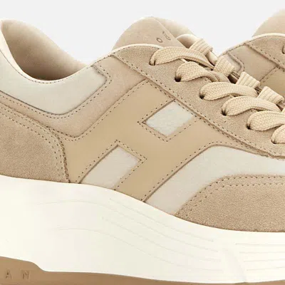 Hogan Panelled Design Leather Sneakers With Ridged Sole In Neutral