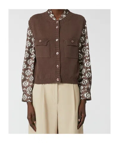 Weekend Max Mara Cotton-blend Yarn Gilet In Brown