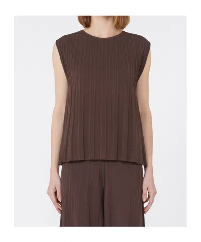 Weekend Max Mara Plissé-pleated Yarn T-shirt In Brown