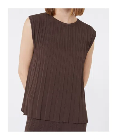 Weekend Max Mara Plissé-pleated Yarn T-shirt In Brown
