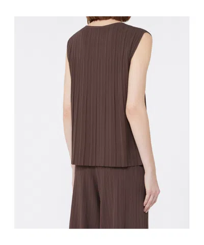 Weekend Max Mara Plissé-pleated Yarn T-shirt In Brown