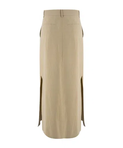 Antonelli Refined Midi Skirt With Side Slits In Brown