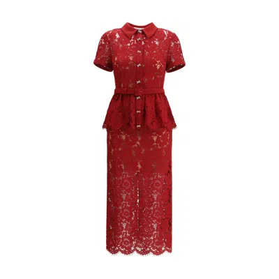 Self-portrait Bordeaux Lace Peplum Midi Dress In Burgundy