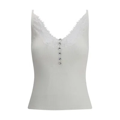 Self-portrait Ribbed Top With Lace In White