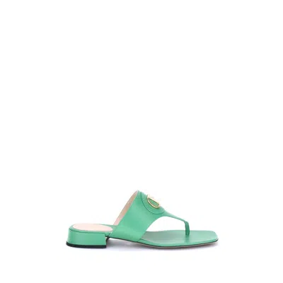 Valentino Vlogo Leather Thong Sandals With Squared Toe