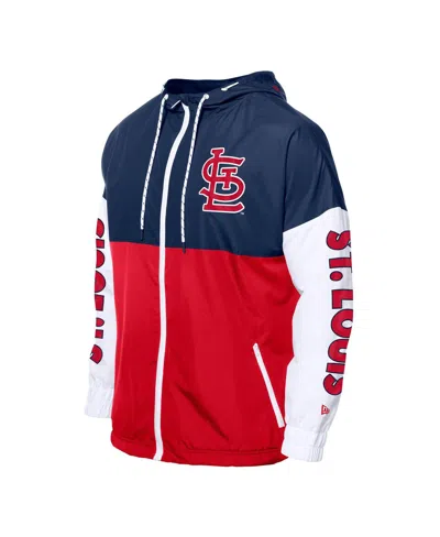 New Era Men's Red/navy St. Louis Cardinals Color Block Full-zip Hoodie Windbreaker In Red