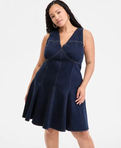 Bar Iii Plus Size Denim Halter Flared Dress, Exclusively At Macy's