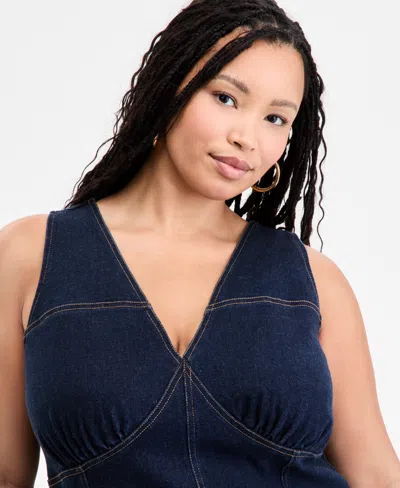 Bar Iii Plus Size Denim Halter Flared Dress, Exclusively At Macy's