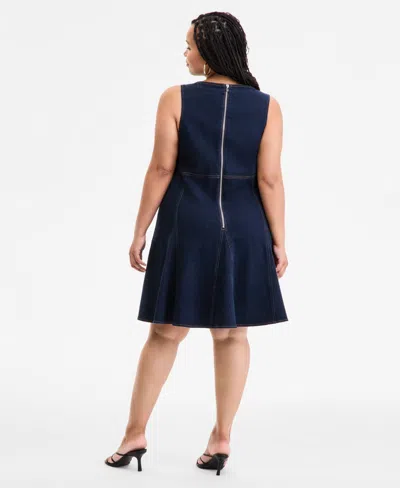 Bar Iii Plus Size Denim Halter Flared Dress, Exclusively At Macy's