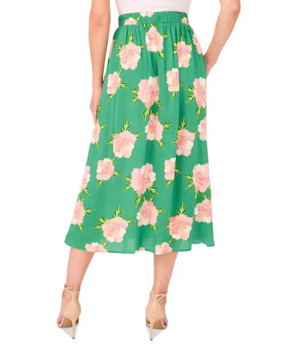 Cece Women's Floral Pull-on Midi Circle Skirt In Green
