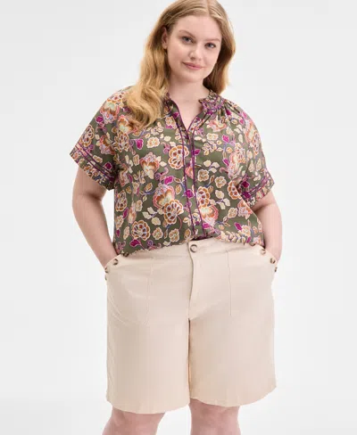 Democracy Trendy Plus Size Absolution Skyrise Utility Bermuda Shorts In Brown