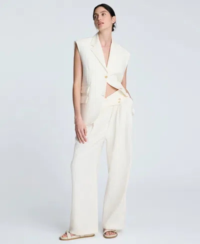 Kenneth Cole Womens Luxe Twill Triple Pocket Vest Crisscross Front Pleated Wide Leg Pants