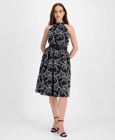Anne Klein Women's Halter Neck Belted Midi Dress