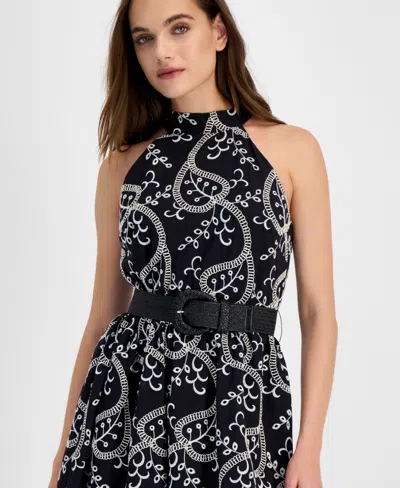 Anne Klein Women's Halter Neck Belted Midi Dress