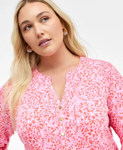 Inc International Concepts Inc Plus Size Printed Split-neck Top, Exclusively At Macy's