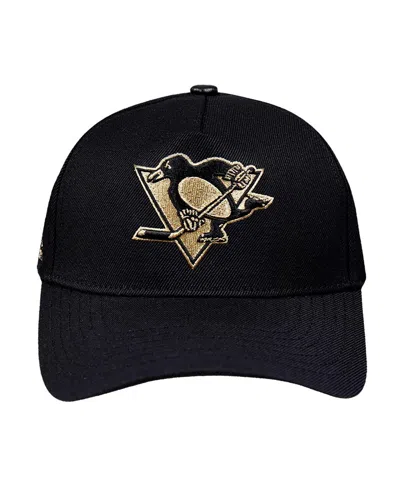 Pro Standard Men's Black Pittsburgh Penguins Metallic Logo Pinch Front Adjustable Hat