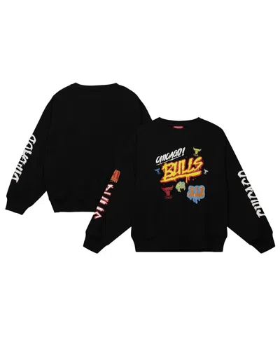Mitchell & Ness Women's Black Chicago Bulls Slap Sticker Lightweight Pullover Sweatshirt