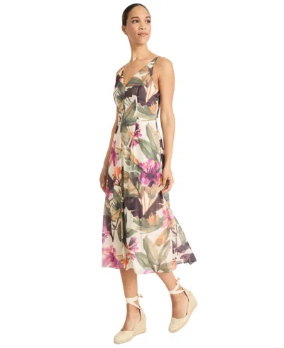 Maggy London Floral Midi Dress In Ivory/berry In Multi