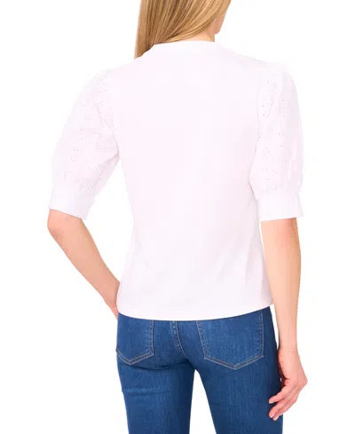 Cece Women's Cotton Puffed-sleeve Mixed-media Top In White