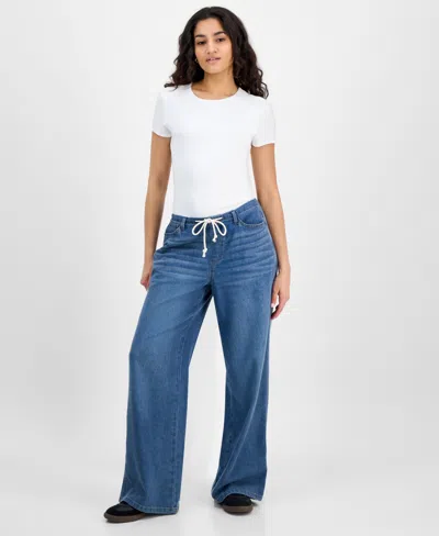Vanilla Star Juniors' Drawstring Wide-leg Jeans