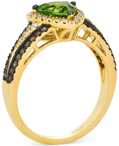 Le Vian Green Apple Peridot (1-1/5 Ct. T.w.) & Diamond (1/2 Ct. T.w.) Trillion Halo Multirow Ring In 14k Gol