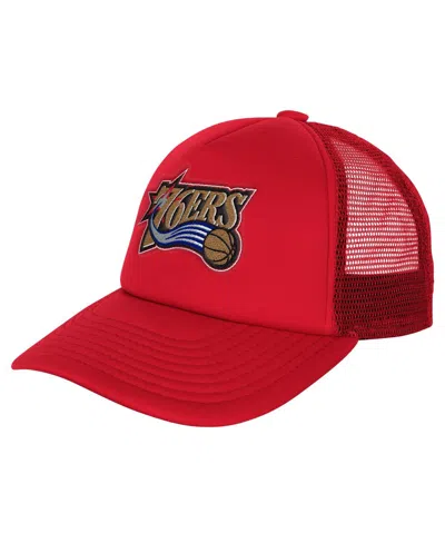 Mitchell & Ness Big Boy's And Girl's Red Philadelphia 76ers Core Evergreen Trucker Adjustable Hat In Red