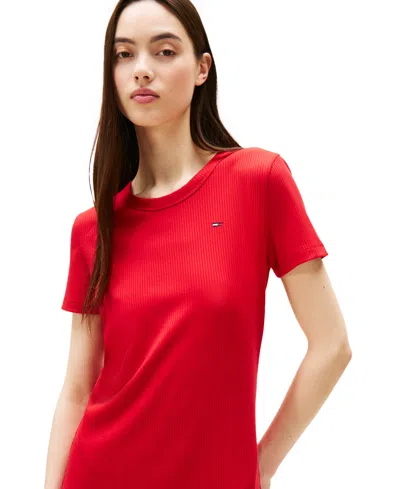 Tommy Jeans Women's Ribbed Bodycon Midi Dress In Red