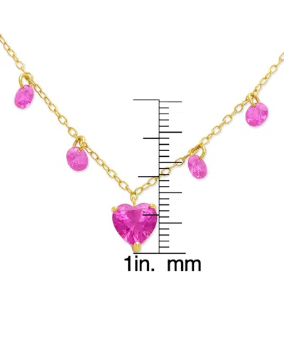 Macy's Lab Grown Pink Sapphire Heart & Dangle 18" Pendant Necklace (2-7/8 Ct. T.w.) In 14k Gold-plated Ster