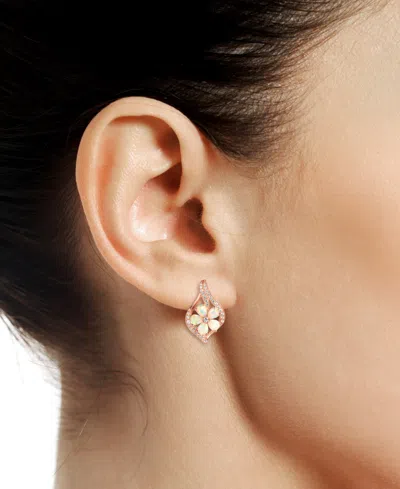 Macy's Opal (1-1/3 Ct. T.w.) & Diamond (1/3 Ct. T.w.) Flower Cluster Stud Earrings In 14k Rose Gold