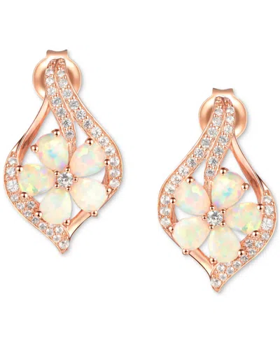 Macy's Opal (1-1/3 Ct. T.w.) & Diamond (1/3 Ct. T.w.) Flower Cluster Stud Earrings In 14k Rose Gold