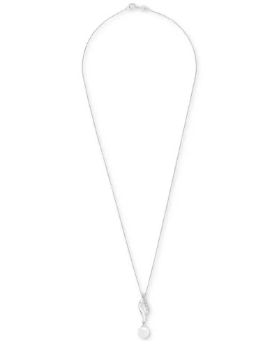 Macy's Cultured Freshwater Pearl (8mm) & Diamond Accent Swirl 18" Pendant Necklace In Sterling Silver