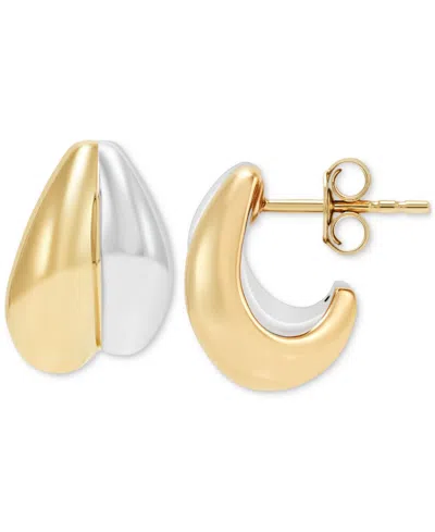 Macy's Polished Two-tone Graduated Double Huggie Hoop Earrings In 14k Gold, 0.55"