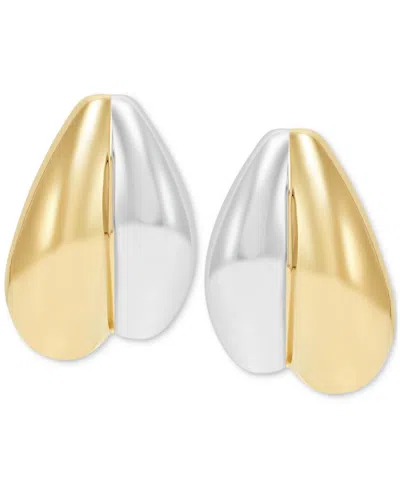 Macy's Polished Two-tone Graduated Double Huggie Hoop Earrings In 14k Gold, 0.55"