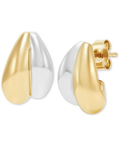Macy's Polished Two-tone Graduated Double Huggie Hoop Earrings In 14k Gold, 0.55"