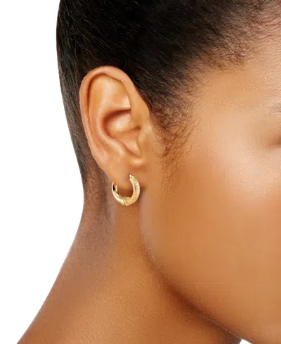 Macy's Polished & Textured Extra Small Hoop Earrings In 10k Gold, 0.39"