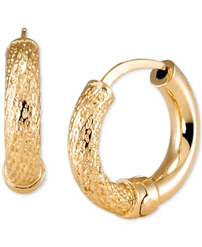 Macy's Polished & Textured Extra Small Hoop Earrings In 10k Gold, 0.39"