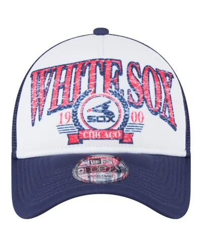 New Era Men's White Chicago White Sox Distressed 9forty A-frame Adjustable Trucker Hat