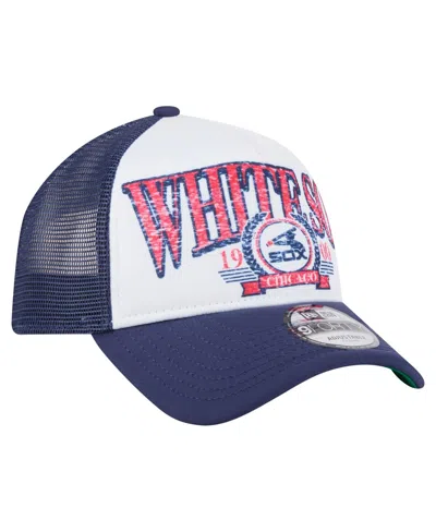 New Era Men's White Chicago White Sox Distressed 9forty A-frame Adjustable Trucker Hat