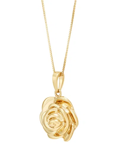 Macy's Polished Rose Three Dimensional 18" Pendant Necklace In 14k Gold