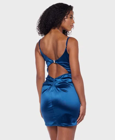 B Darlin Women's Sweetheart Satin Bodycon Dress In Blue