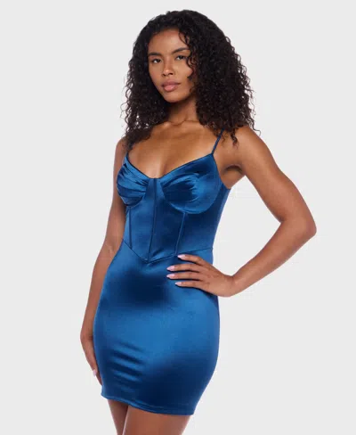B Darlin Women's Sweetheart Satin Bodycon Dress In Blue